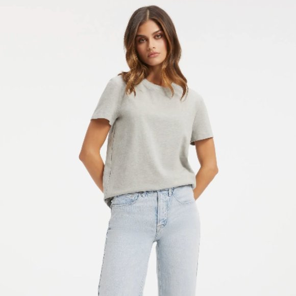 Good American | Heather Grey Essential Boyfriend Crew Tee - Picture 1 of 3